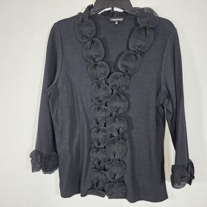 Samuel Dong Black Ruffled Knit Cardigan Top XL Avant Garde Lagenlook